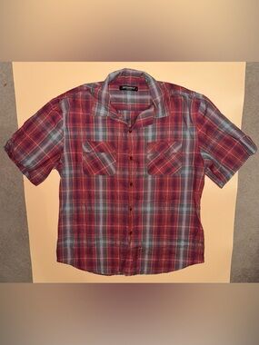 Dragonfly Shirt Mens Large Red Plaid Button Up Hot Rod Graphic Y2K